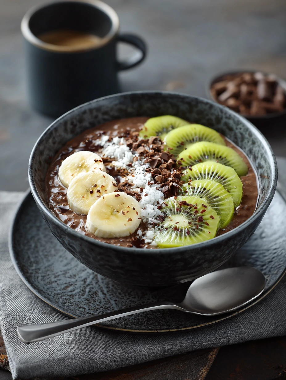Porridge facile chocolat, banane et kiwi