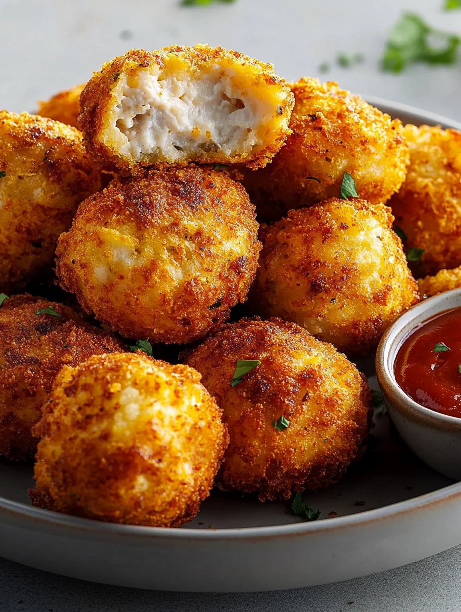 Une plate de croquettes tendre de poulet fait maison.