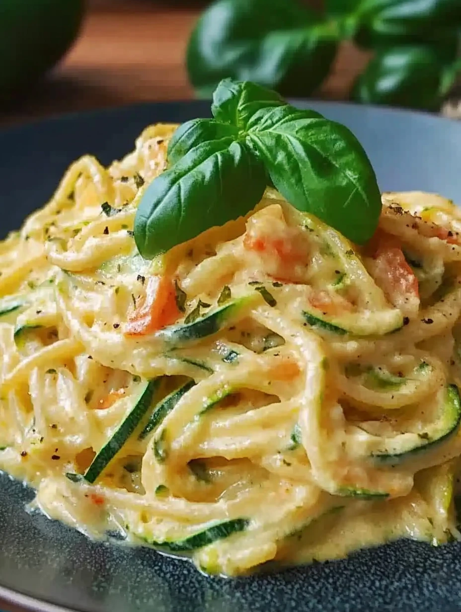 Une assiette de spaghetti à la crème de courgette facile.