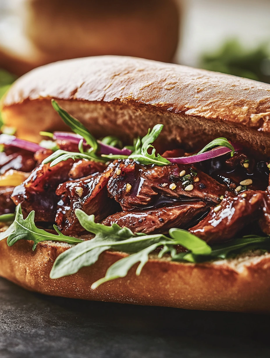 Un sandwich au bœuf braisé coréen est présenté sur une table.