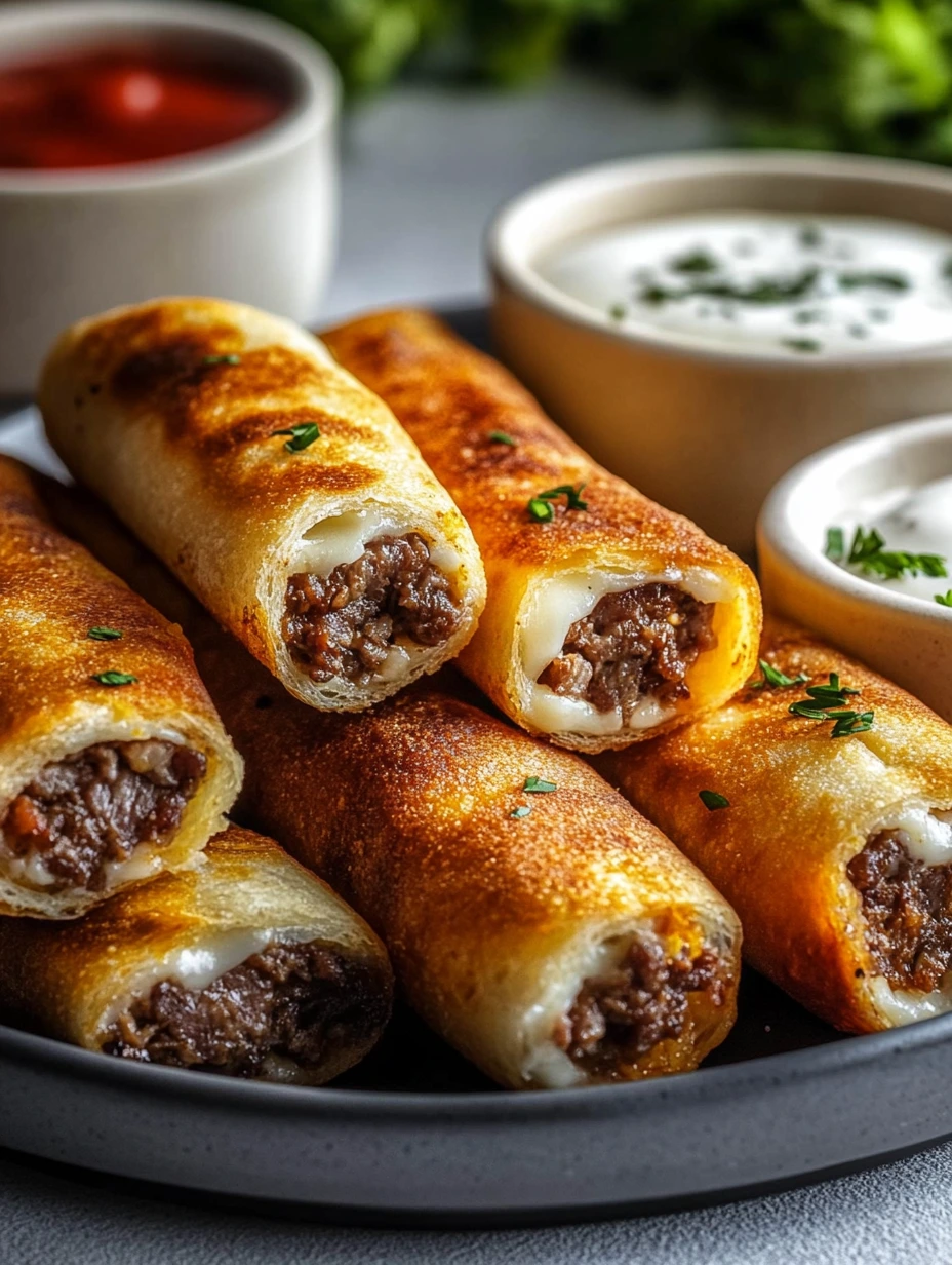 Des cigares croustillants à la viande et au fromage.