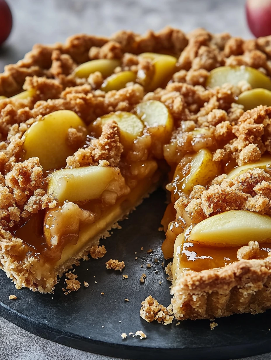 Une belle tarte aux pommes croquante, toute simple sur une plaque, prête à être dégustée.