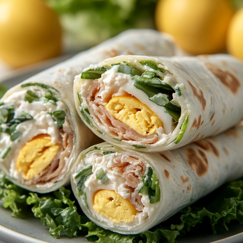 Des wraps roulés au thon, concombre et fromage, posés sur une jolie assiette en verre.