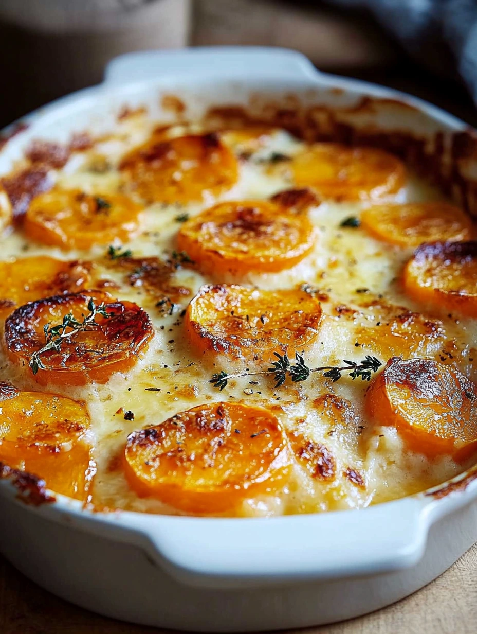 Gratin butternut pommes de terre tout juste sorti du four.
