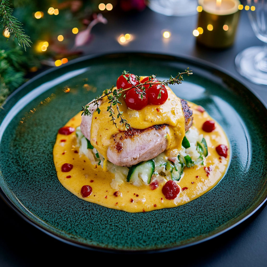 A plate of food with a fish on top.