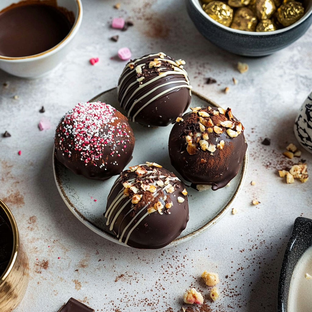 A plate of chocolate balls with sprinkles.