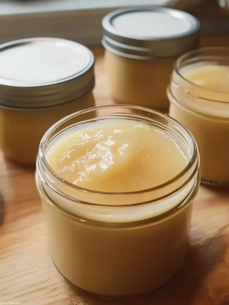 A jar of butter on a table.