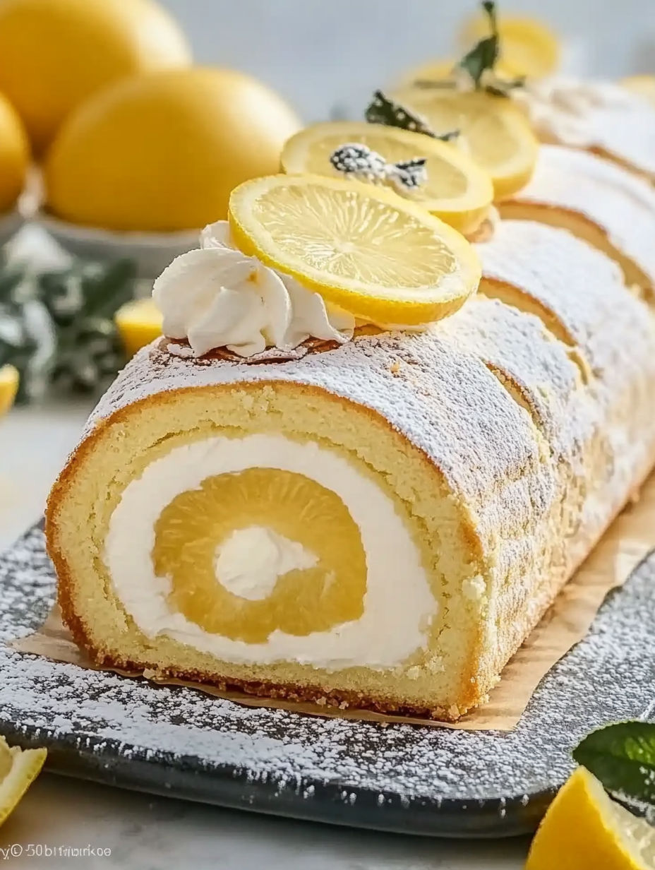 A cake with lemon slices on top.