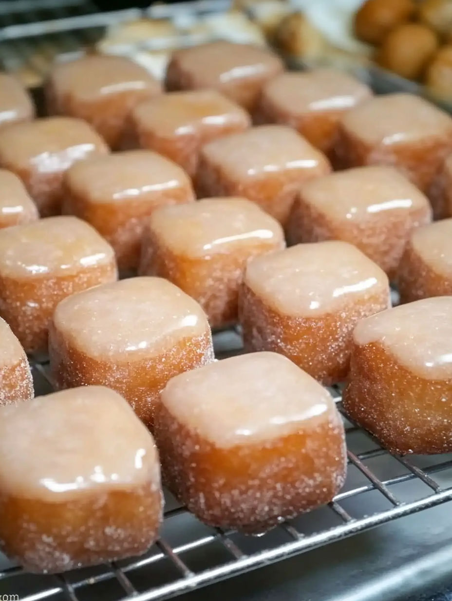 A tray of doughnuts with a glaze.