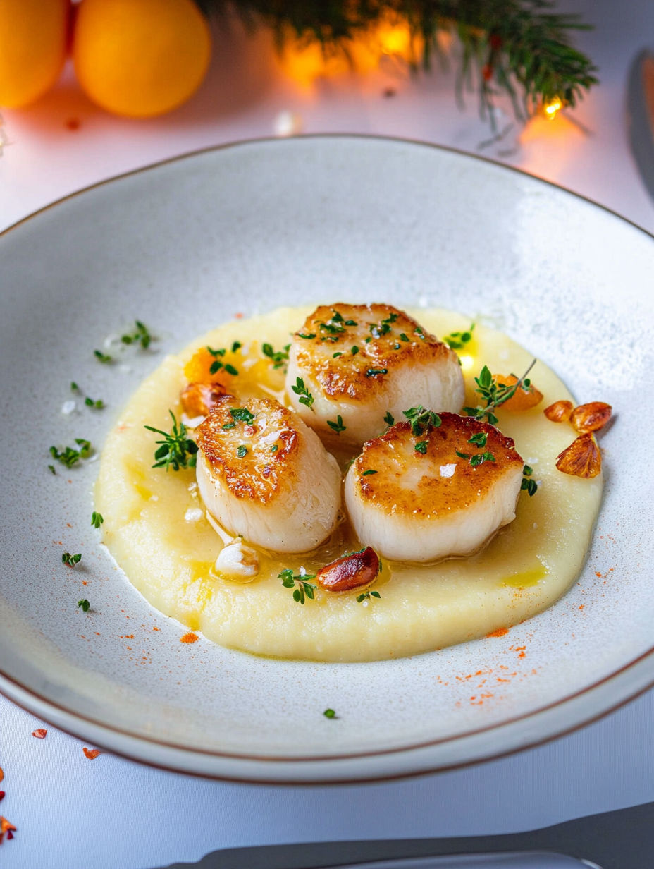 A plate of food with a sauce and a garnish.