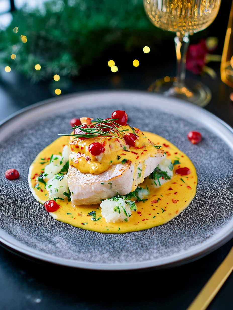 A plate of food with a fish on top.