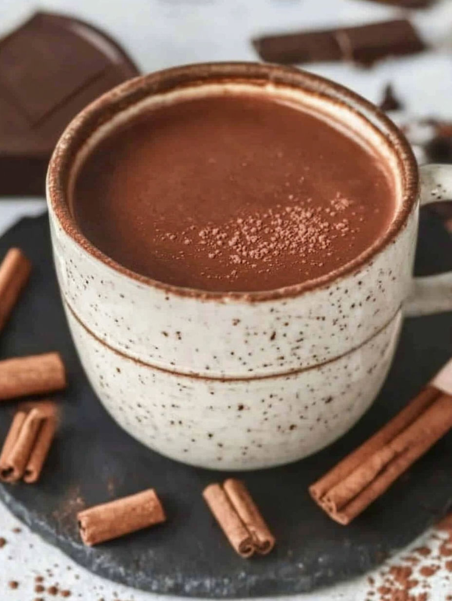 A cup of hot chocolate with cinnamon on top.