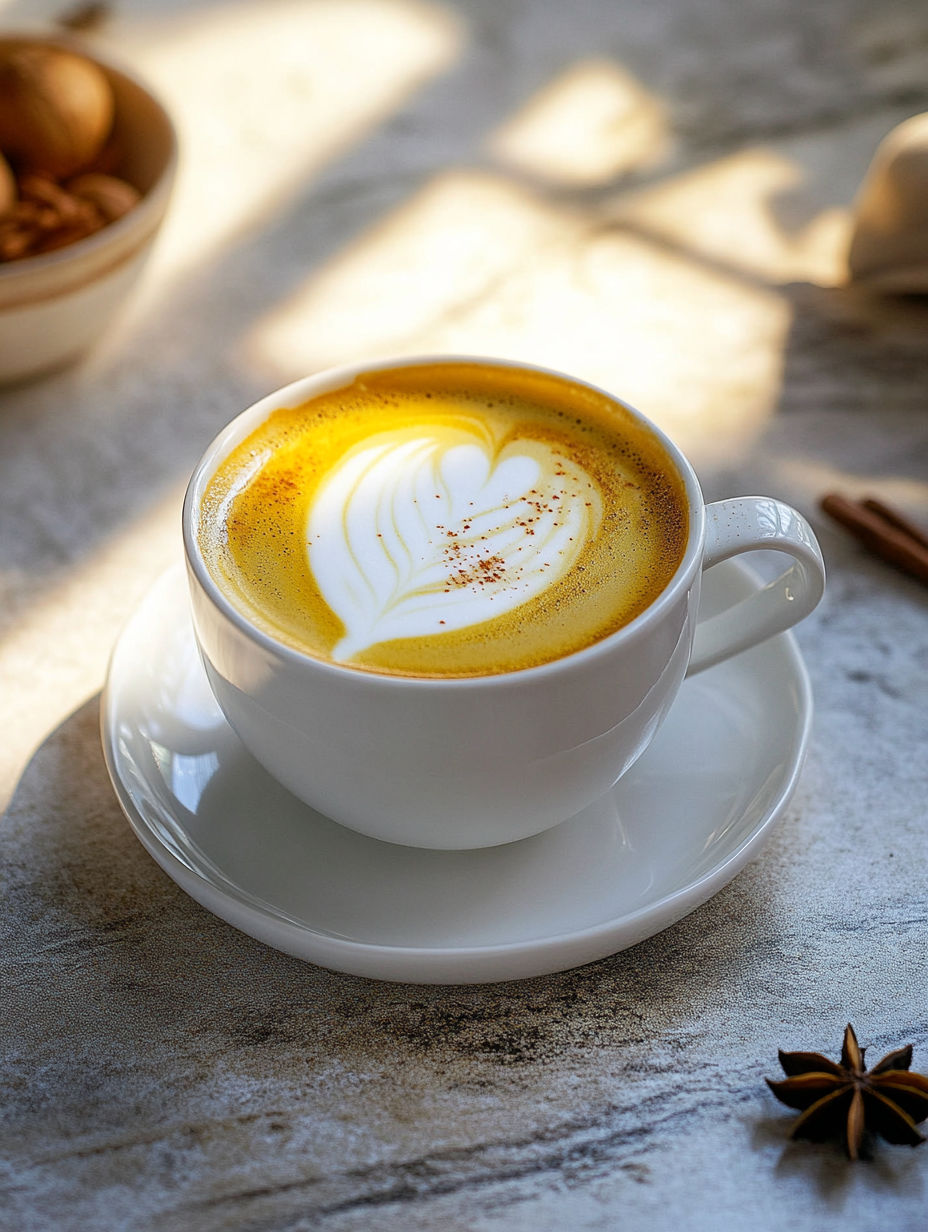 A cup of coffee with a heart shape made of foam.