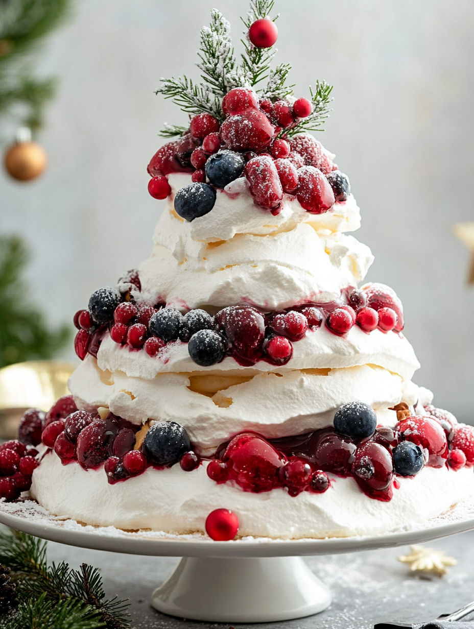 A white cake with berries on top.
