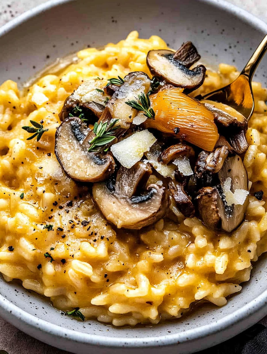 A bowl of pasta with mushrooms and cheese.