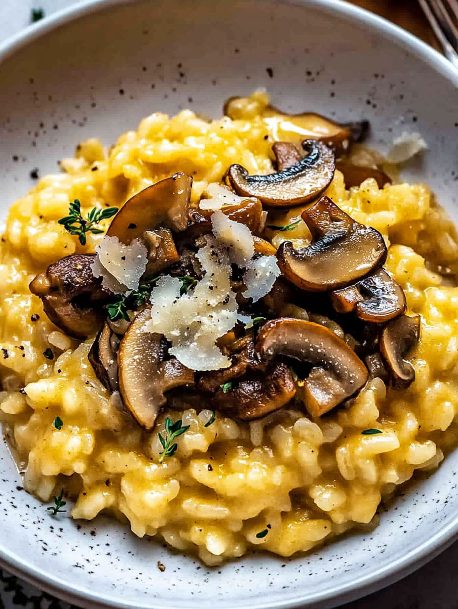 A bowl of pasta with mushrooms on top.