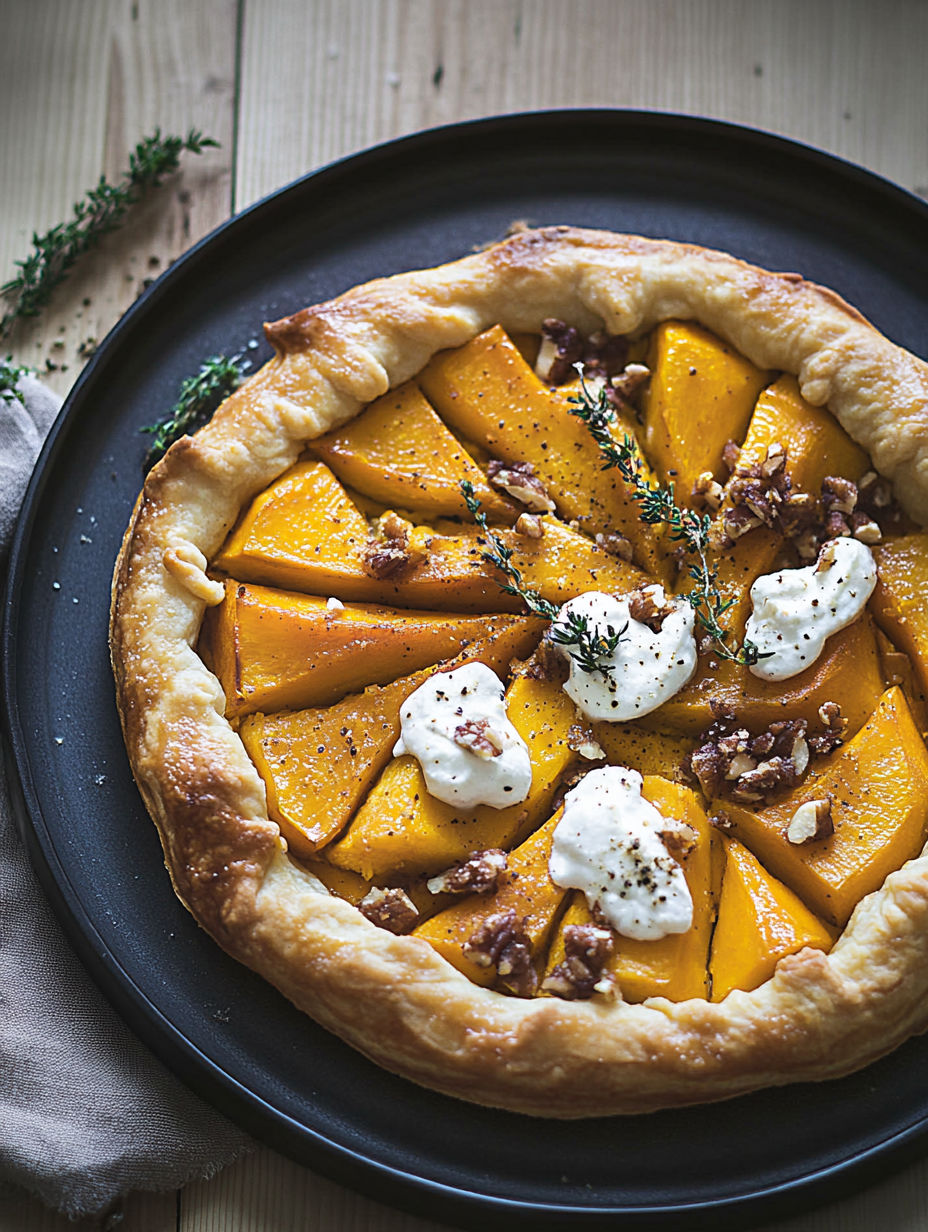 A pie with a crust and a filling of fruit.