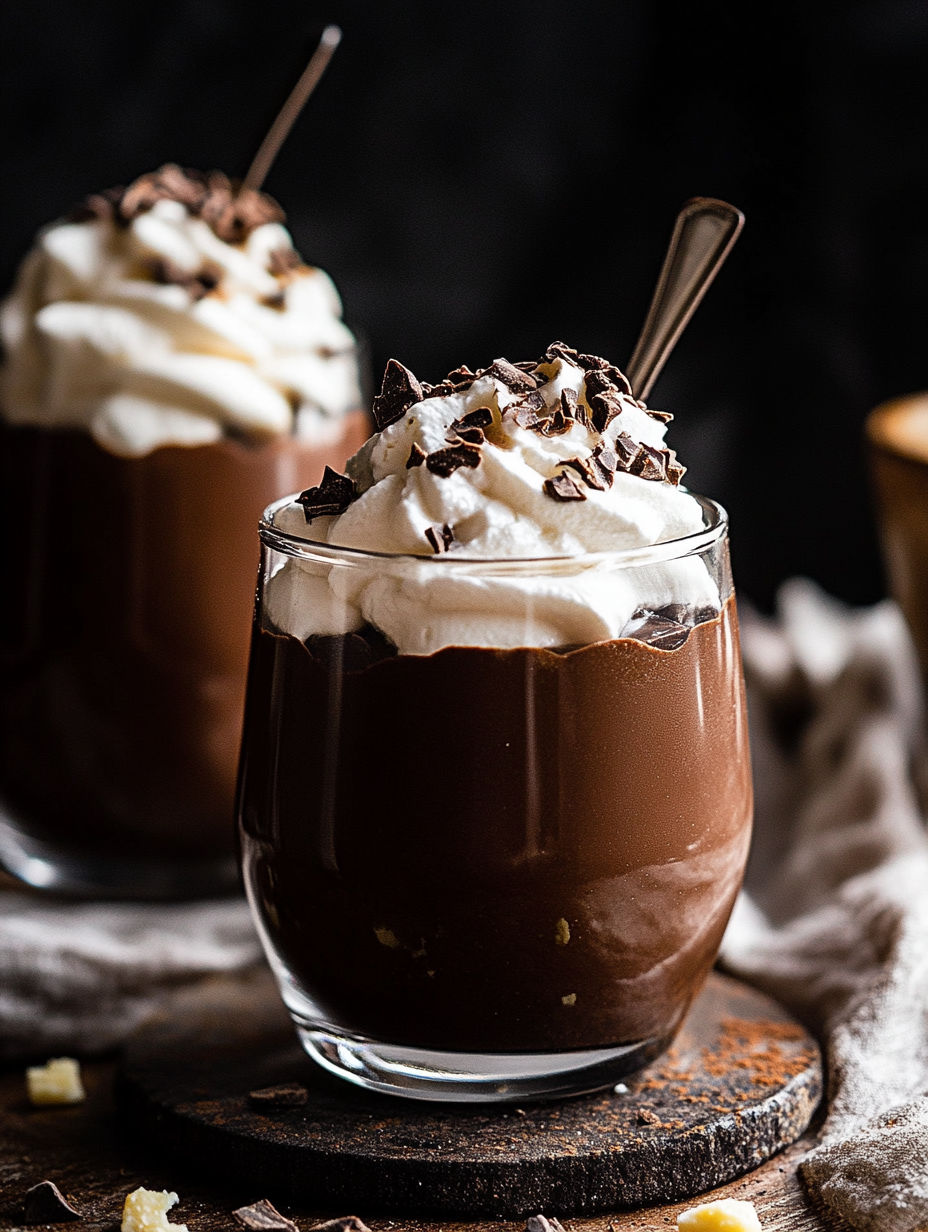 Two glasses of chocolate liégeois made at home.