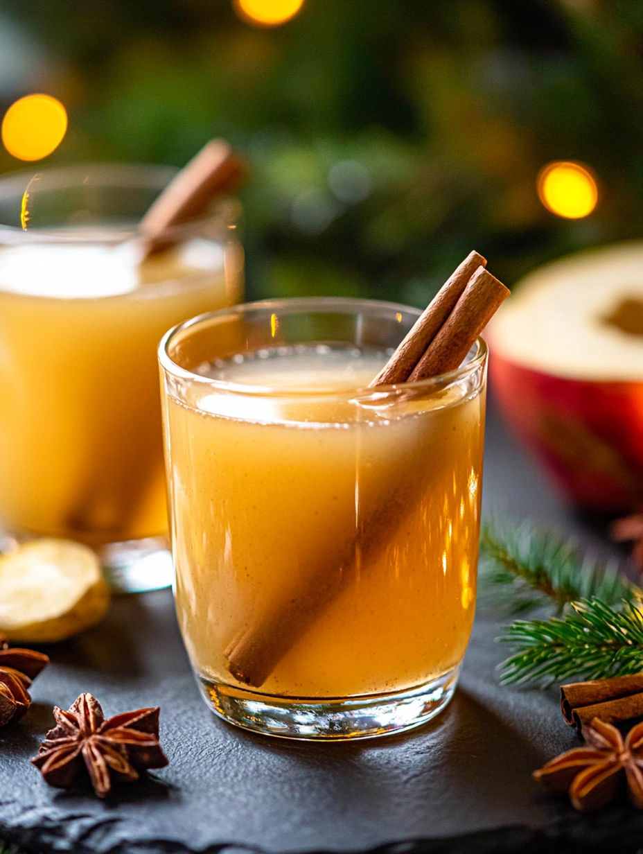Two glasses of cinnamon apple cider.