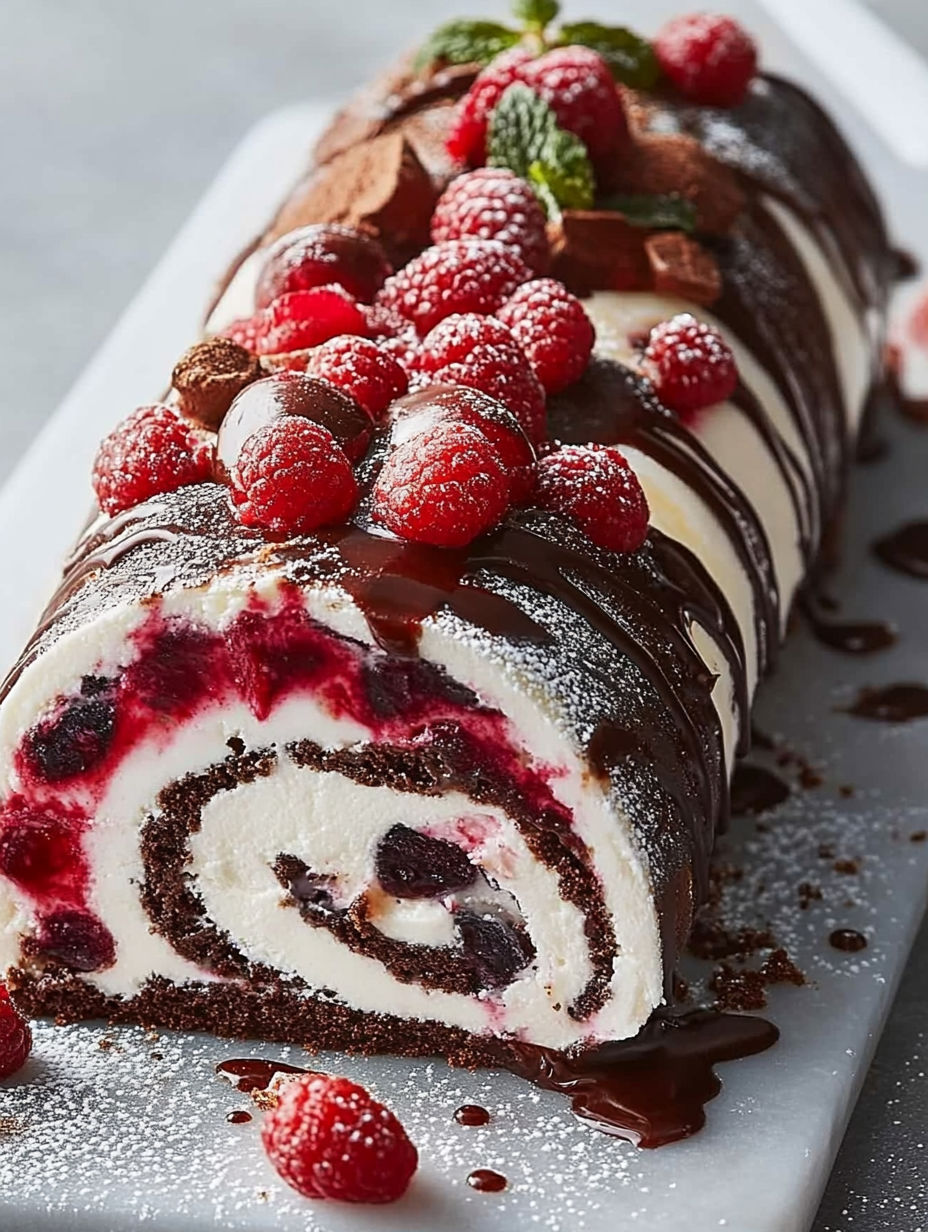 A cake with strawberries and chocolate.
