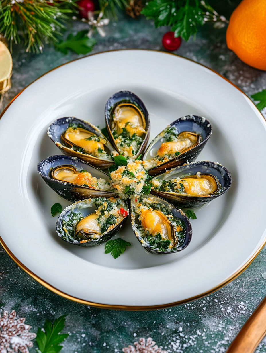 A plate of food with a green sauce and a yellow sauce.