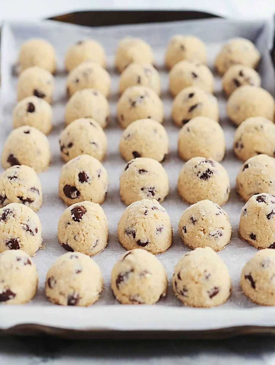 Cookie dough balls on a cooling rack.