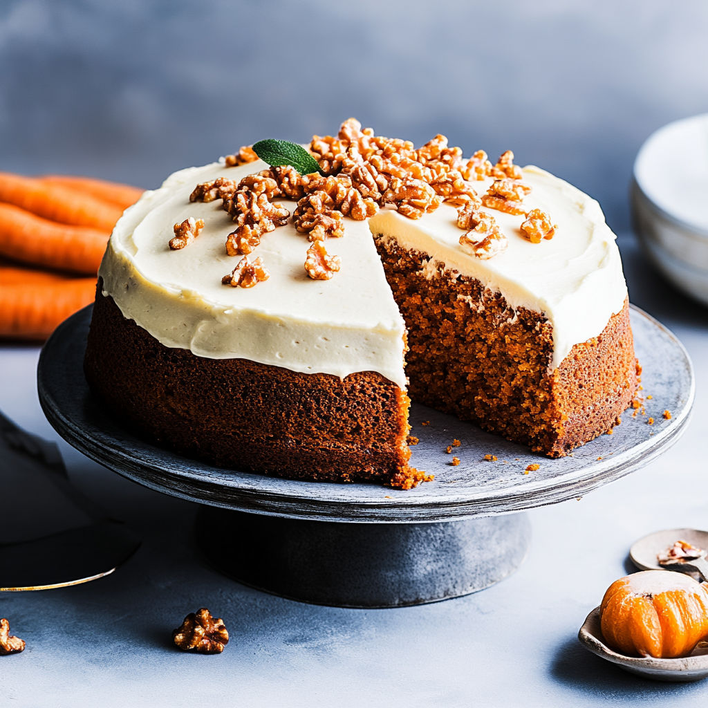 A slice of carrot cake on a plate.