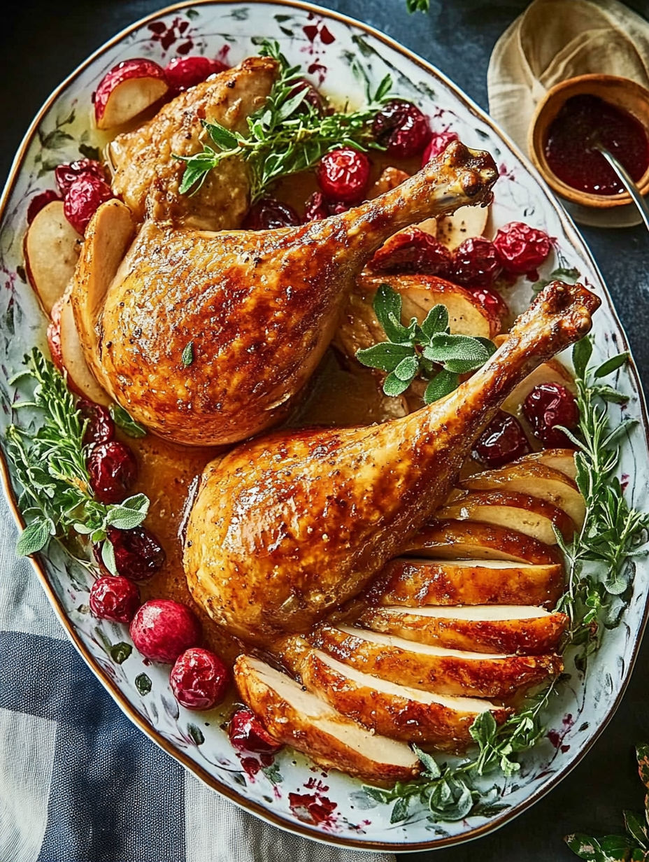 A plate of food with a chicken and a turkey.