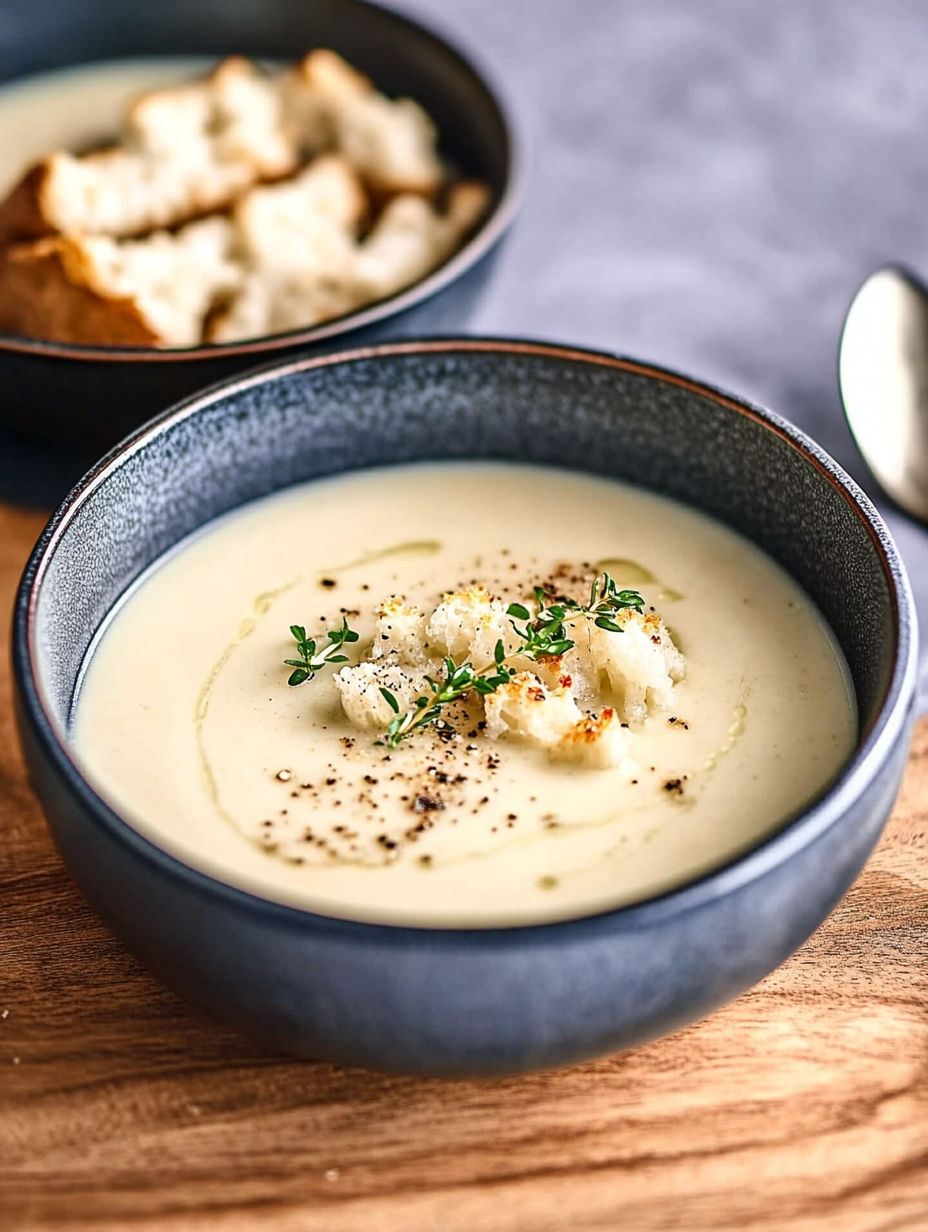 A bowl of soup with a spoon in it.