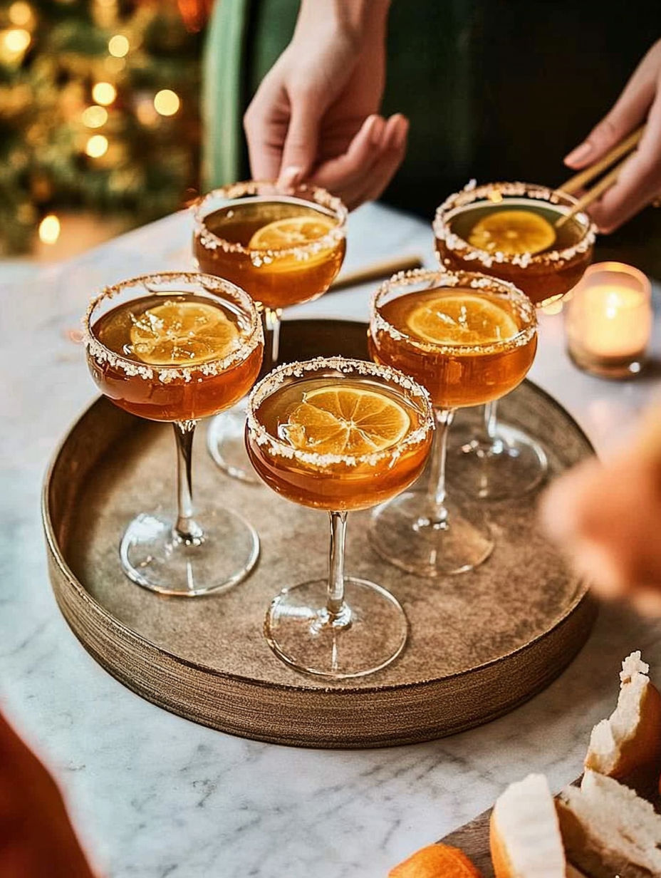 Four glasses of lemonade with a slice of lemon in each.