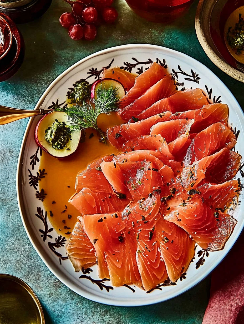 A plate of food with a salmon dish.
