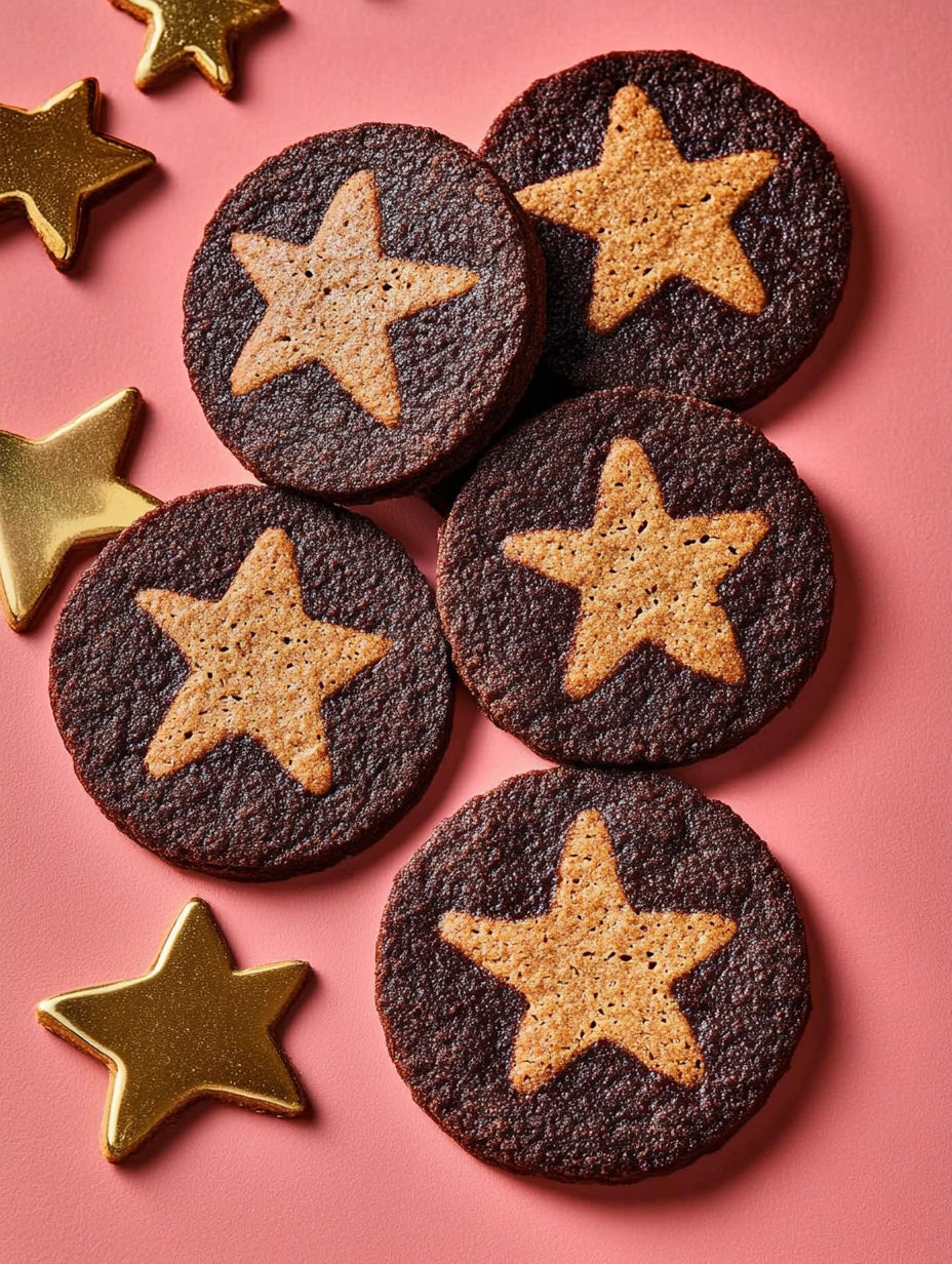 Chocolate chip cookies with stars on them.