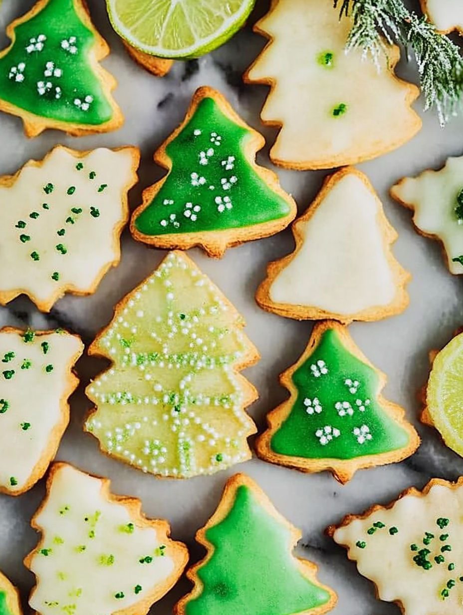Green and white cookies with white frosting.