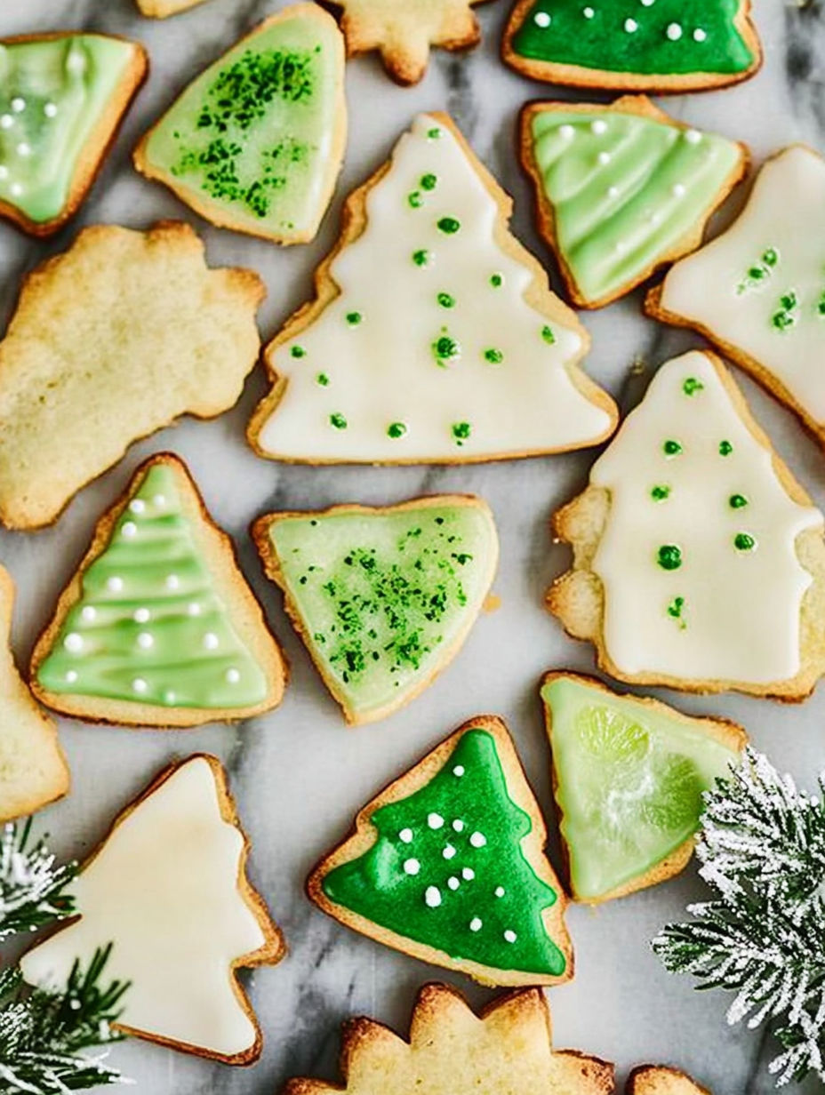 Green and white cookies with white icing.