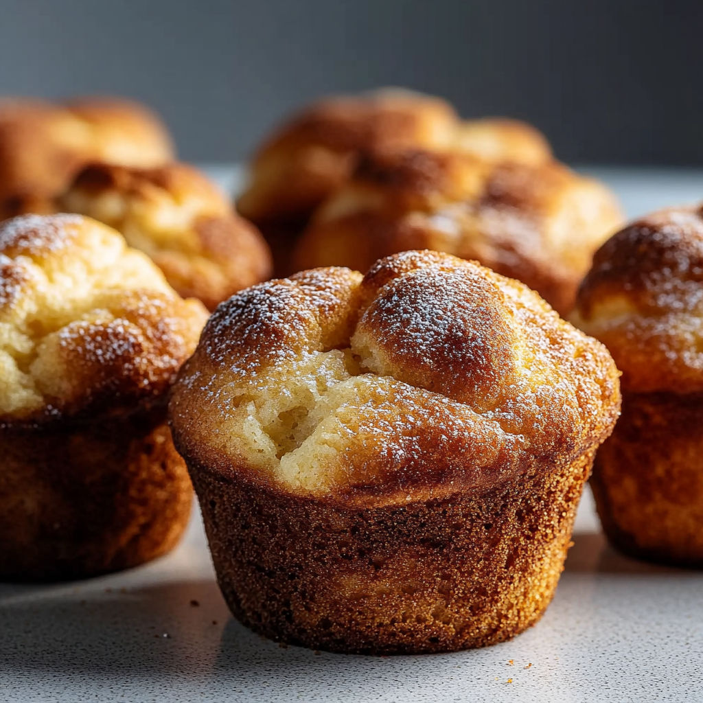 A plate of muffins with sugar on top.