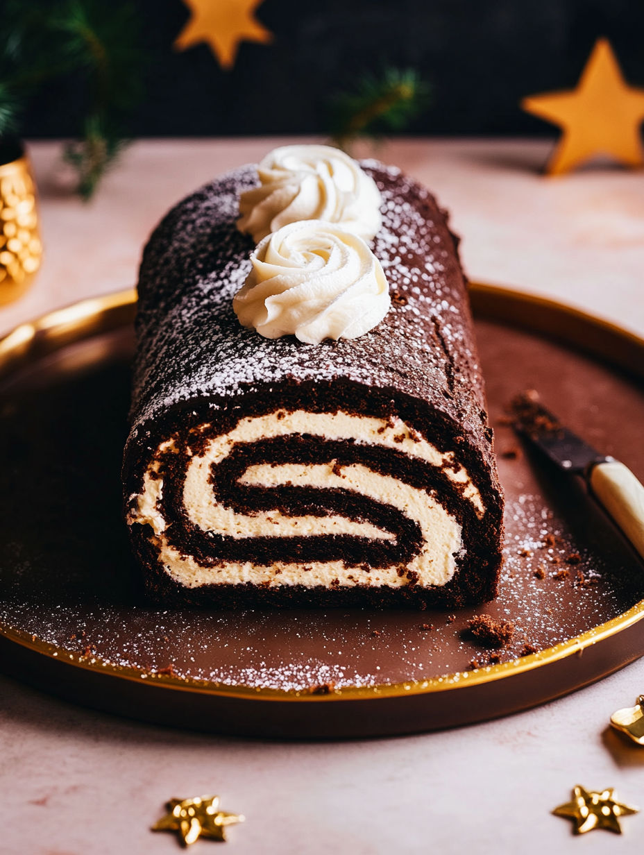 A chocolate cake with white frosting and a rose on top.