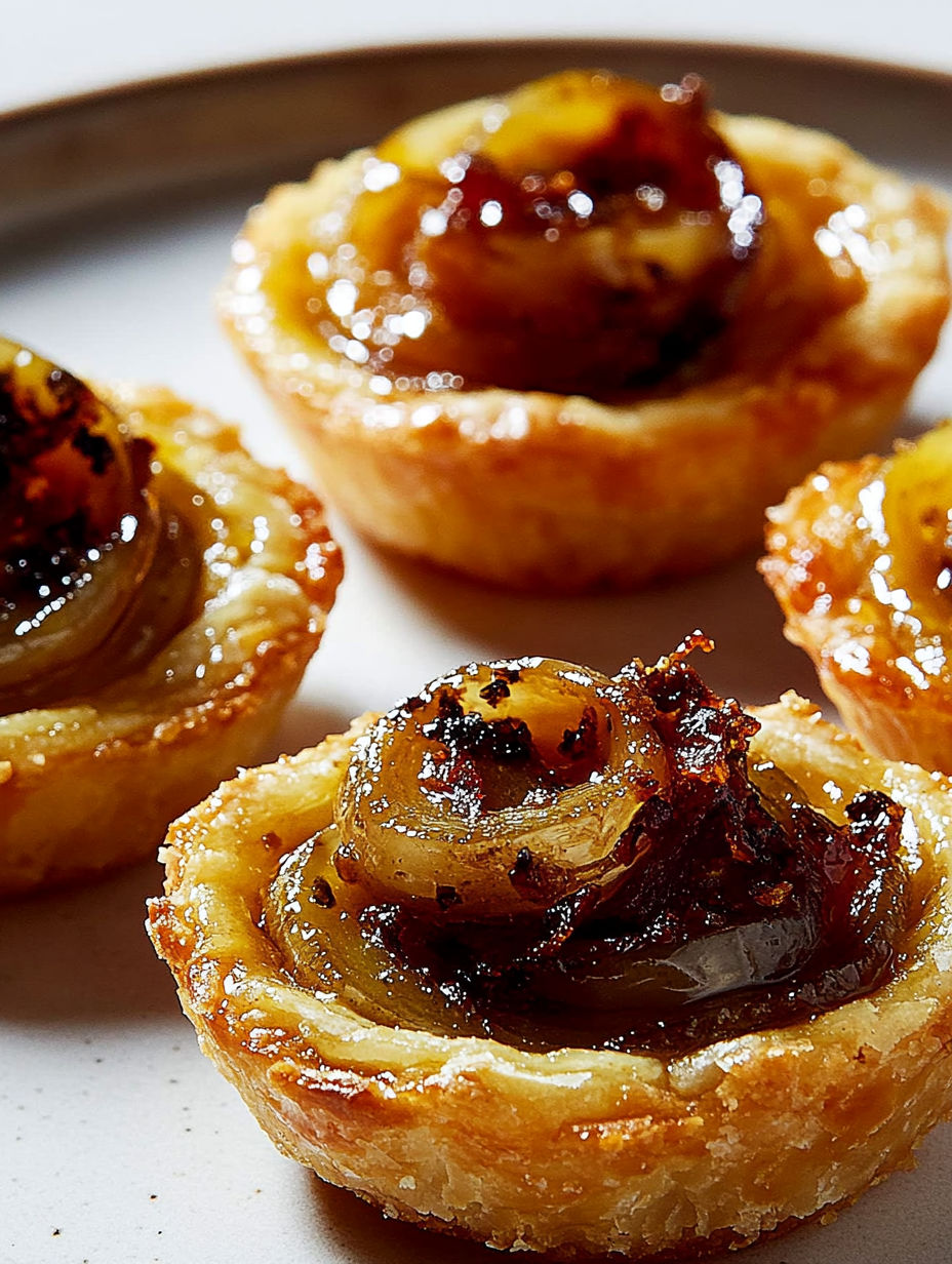 Mini tartelettes with onions and honey.