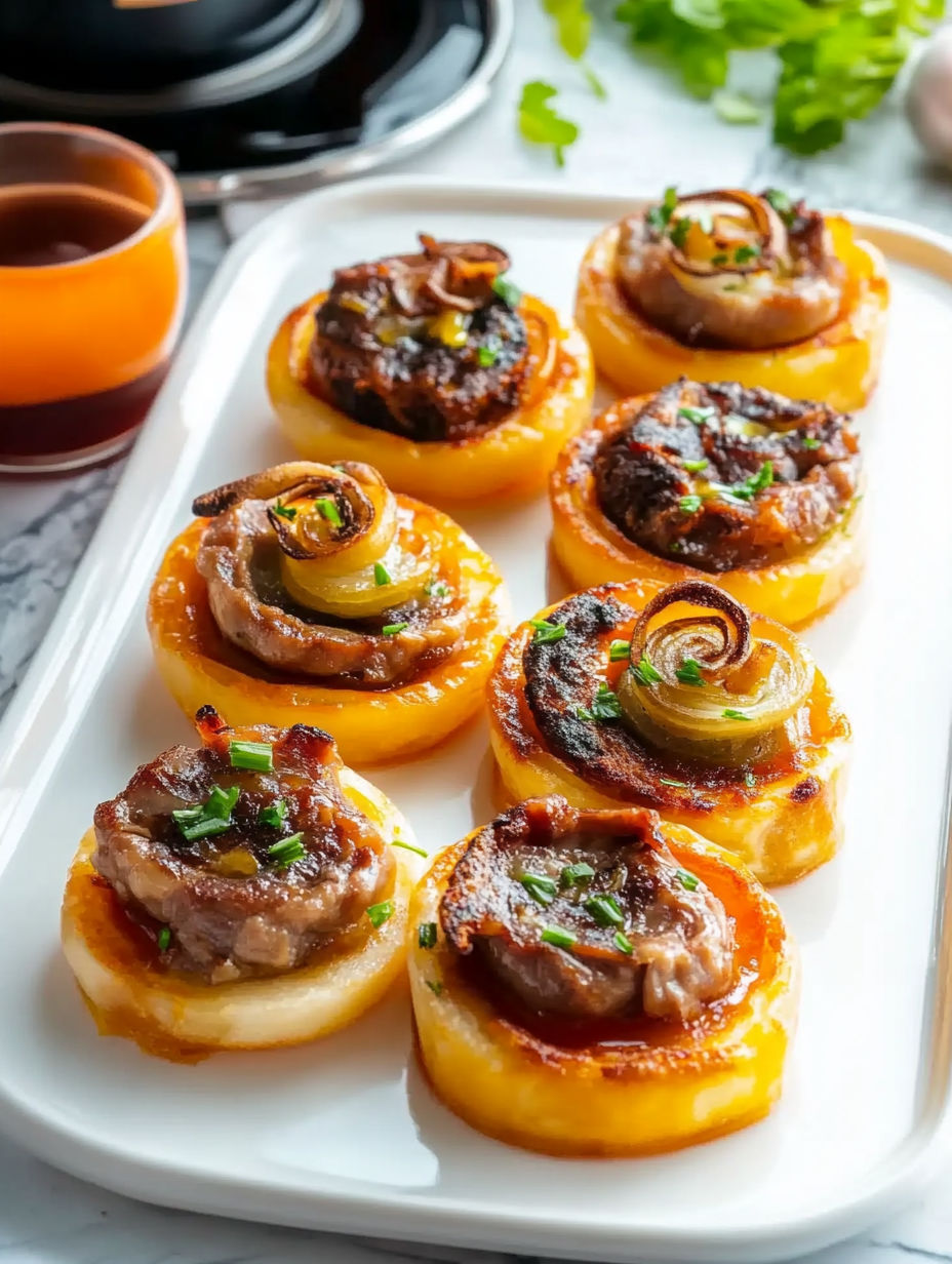 A plate of food with onions and meat.