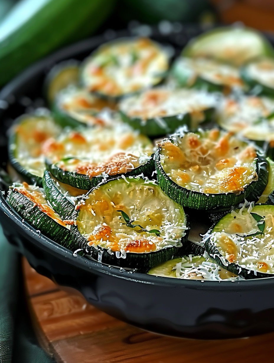 A pan of zucchini with cheese and herbs.