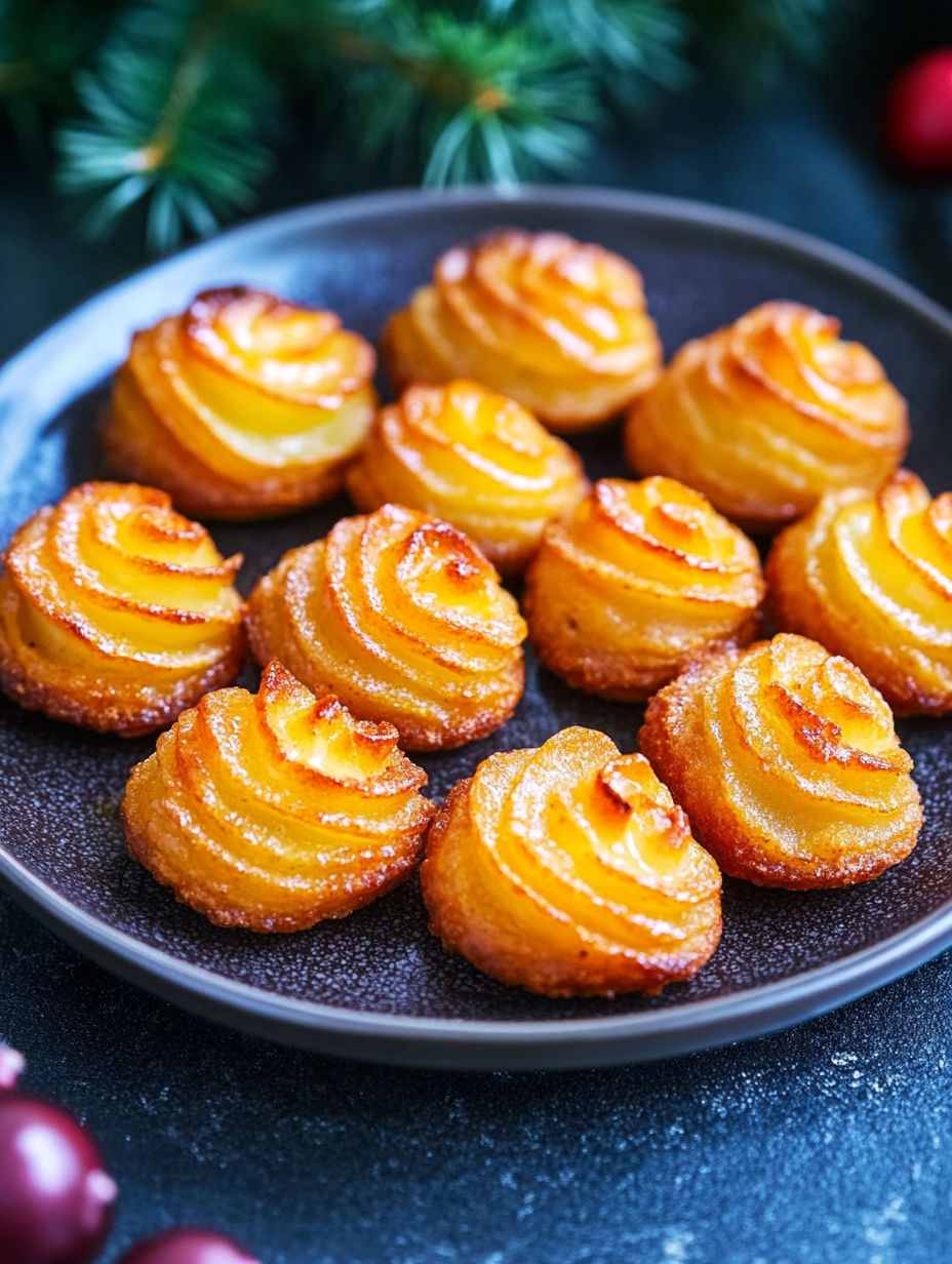 A plate of pastries with a yellow and brown color.