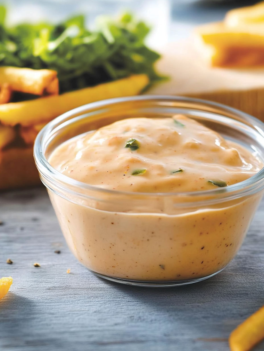 A glass bowl of sauce with a spoon in it.