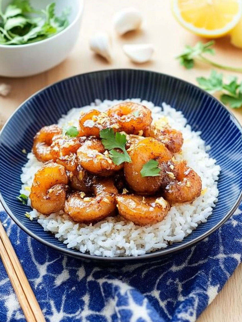 A bowl of shrimp and rice.