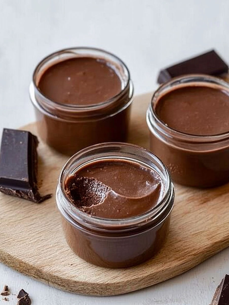 Three jars of chocolate sauce.