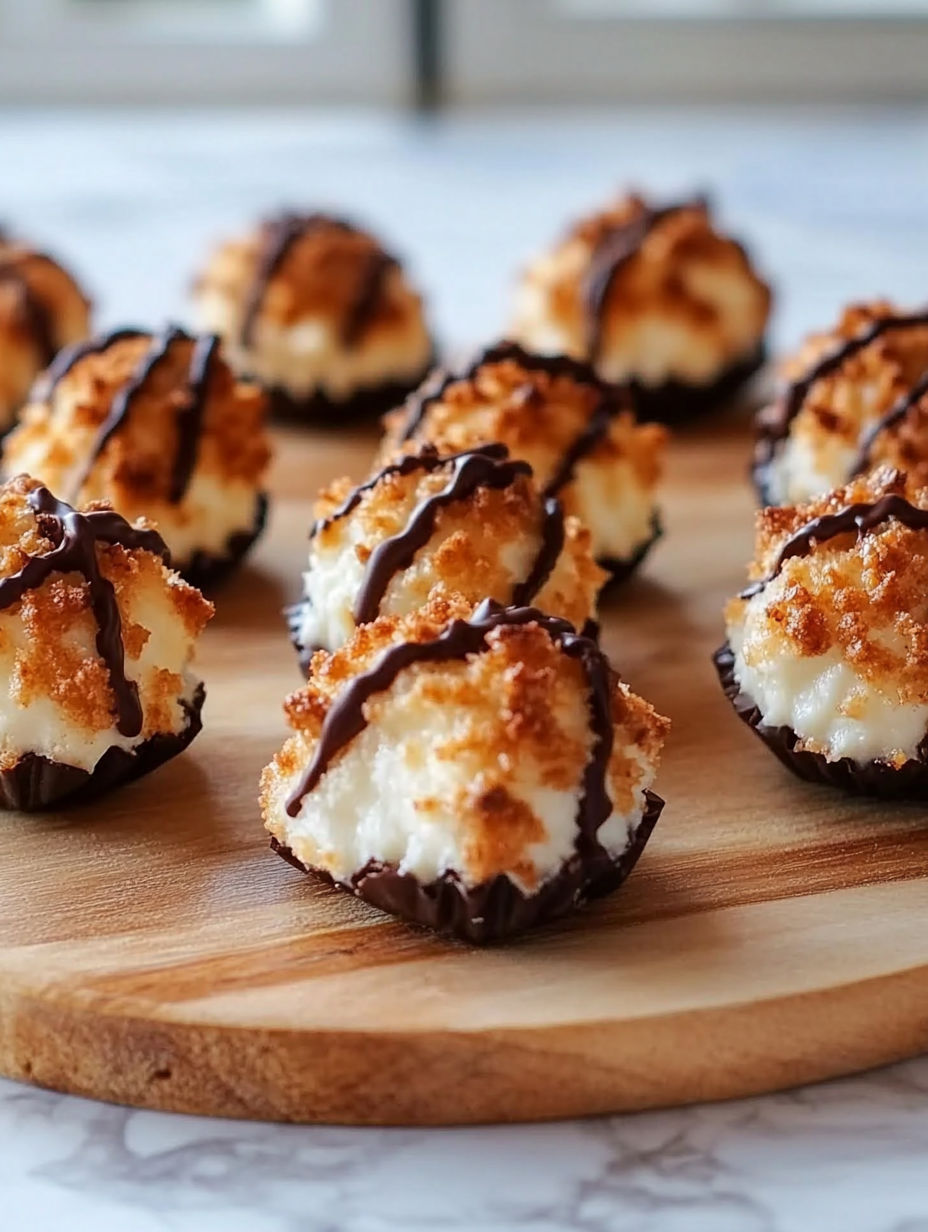 Chocolate covered cookies on a wooden board.