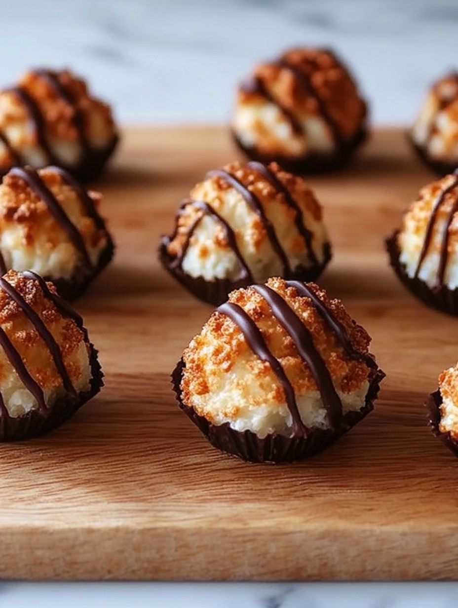 A plate of chocolate covered marshmallows.