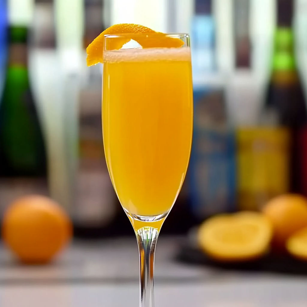 A glass of orange juice and champagne.