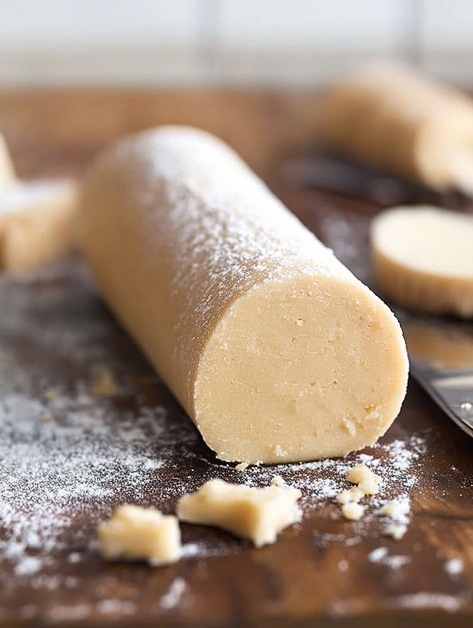 A piece of food with a white substance on it.