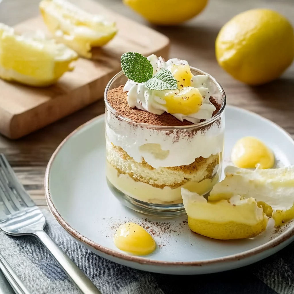 A dessert with a slice of lemon on top.