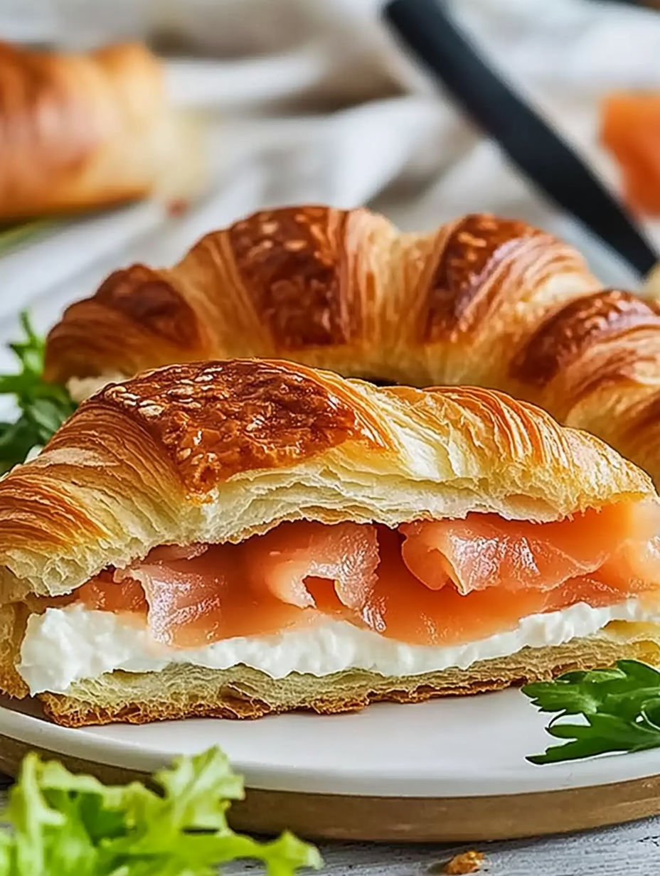 A croissant with salmon and cream inside.