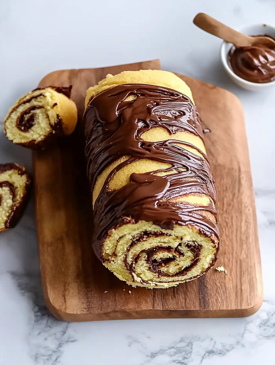 A chocolate covered cake roll.